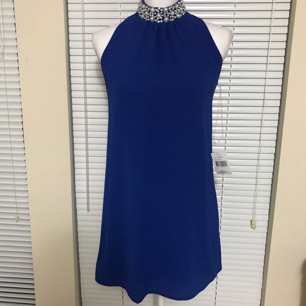 NWT Royal Blue Teeze Me Embellished Neck Dress
